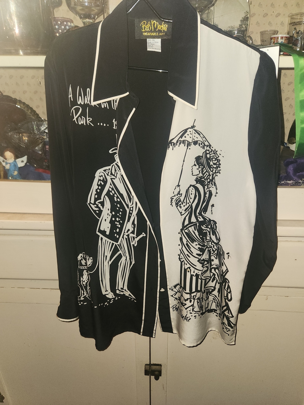 Bob Mackie Black & White Graphic Button-Up Shirt